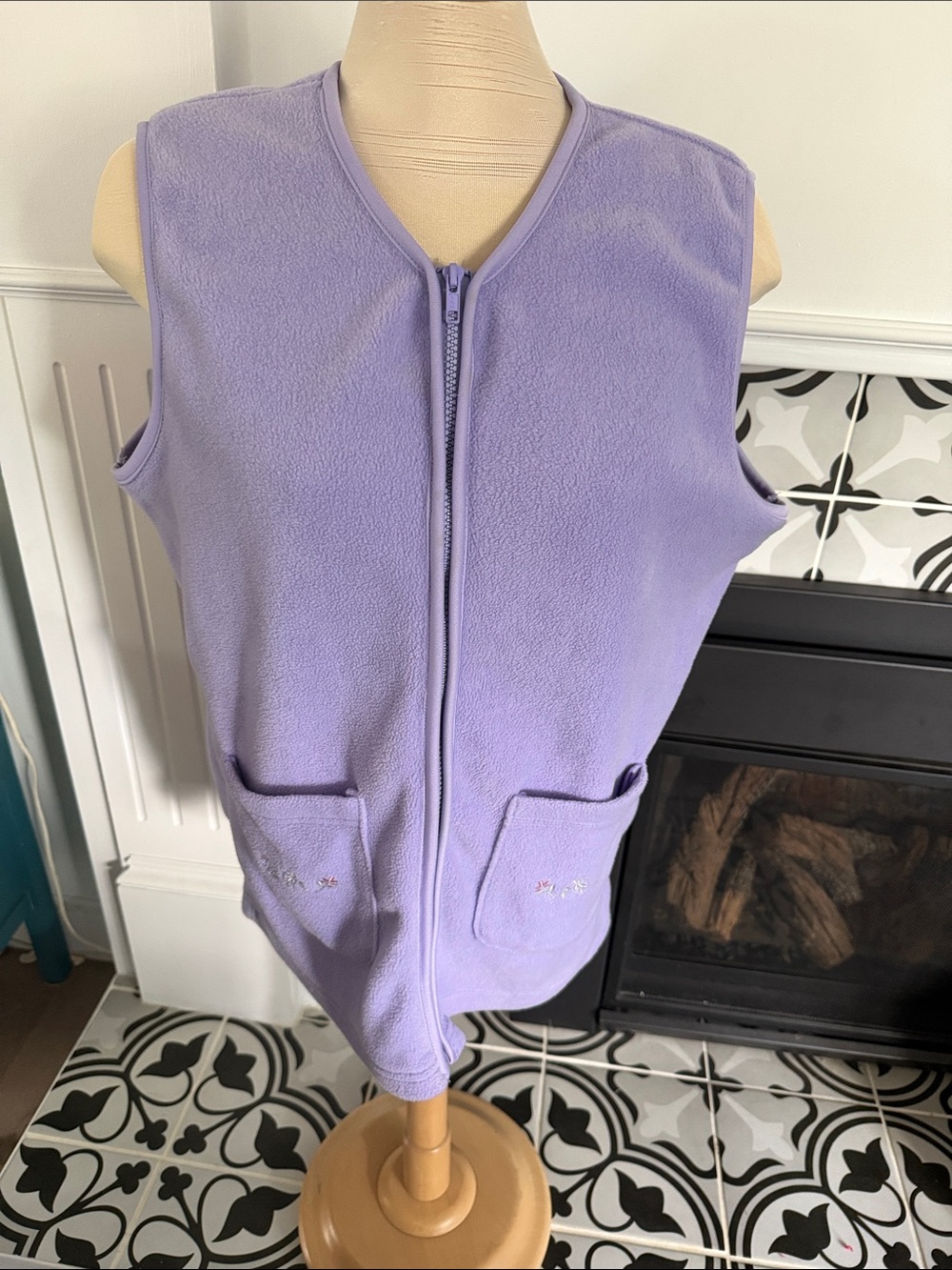 Embroidered Light Purple Fleece Vest